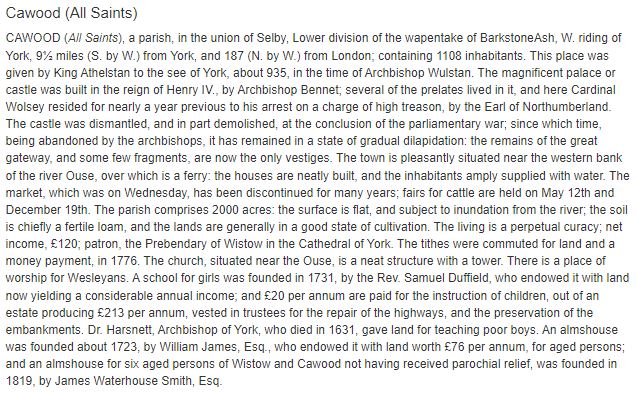 Cawood as described in 1848